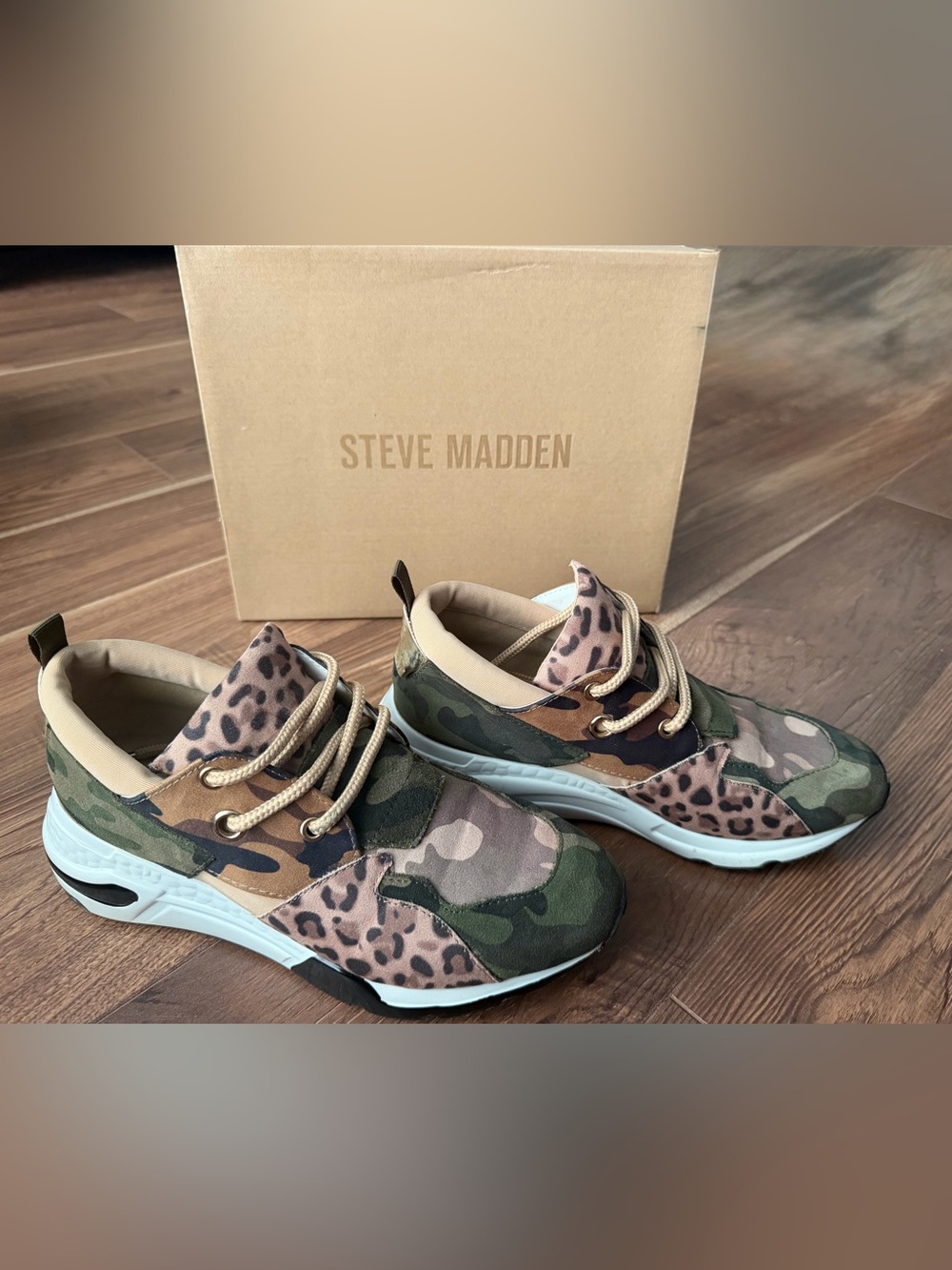 Steve Madden Women’s Camo & Leopard Accent Sneaker - Green/Tan